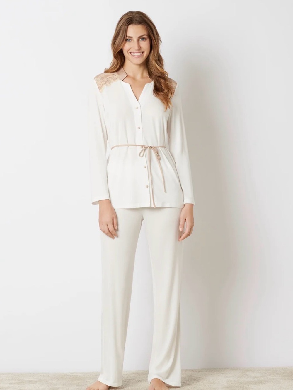 Yamamay White TENCEL™ Modal Lace Pajama Set | Size S | NWT